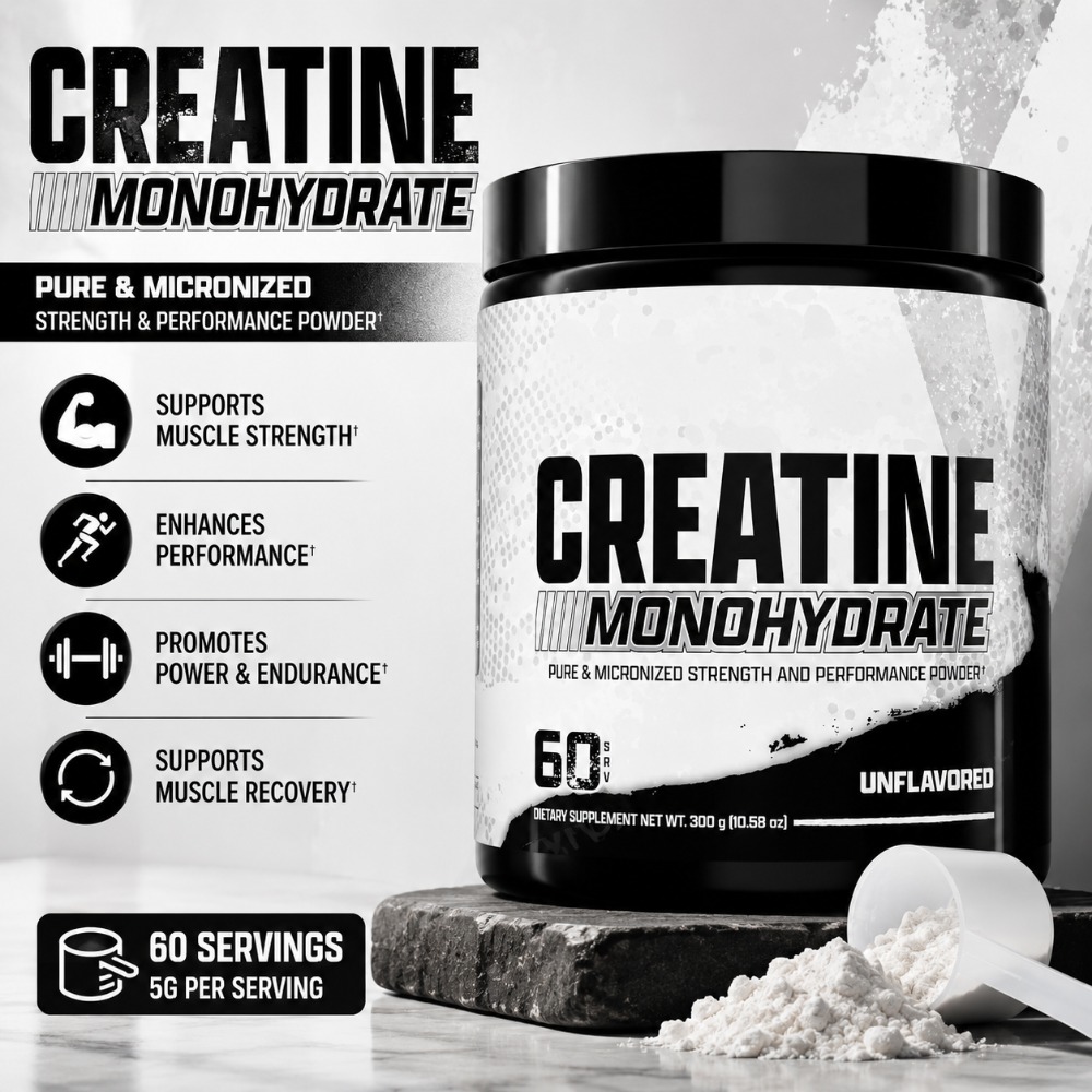 Creatine Monohydrate Powder - ผงครีเอทีนโมโนไฮเดรตแบบไมโครไนซ์ 300 กรัม 60 หน่วยบริโภค รสธรรมชาติ