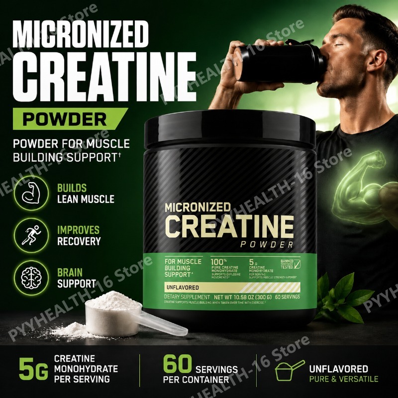 Creatine Monohydrate Powder - ผงครีเอทีนโมโนไฮเดรตแบบไมโครไนซ์ สำหรับเสริมสร้างกล้ามเนื้อสำหรับผู้ใหญ่ ไม่มีรสชาติ 300 กรัม 60