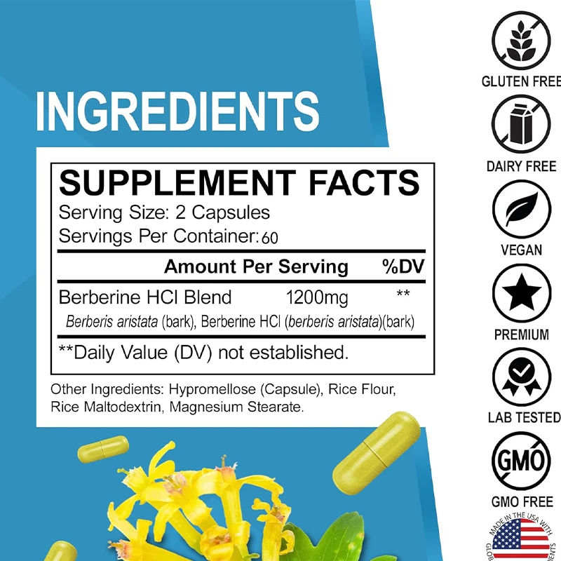 อาหารเสริม 1200 มก. ไฮโดรคลอไร - Berberine Hcl Capsule บทวิจารณ์และราคา